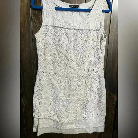 Yest Netherlands-Grey Crochet Linen Mini Dress-Size:6 - Picture 12 of 16